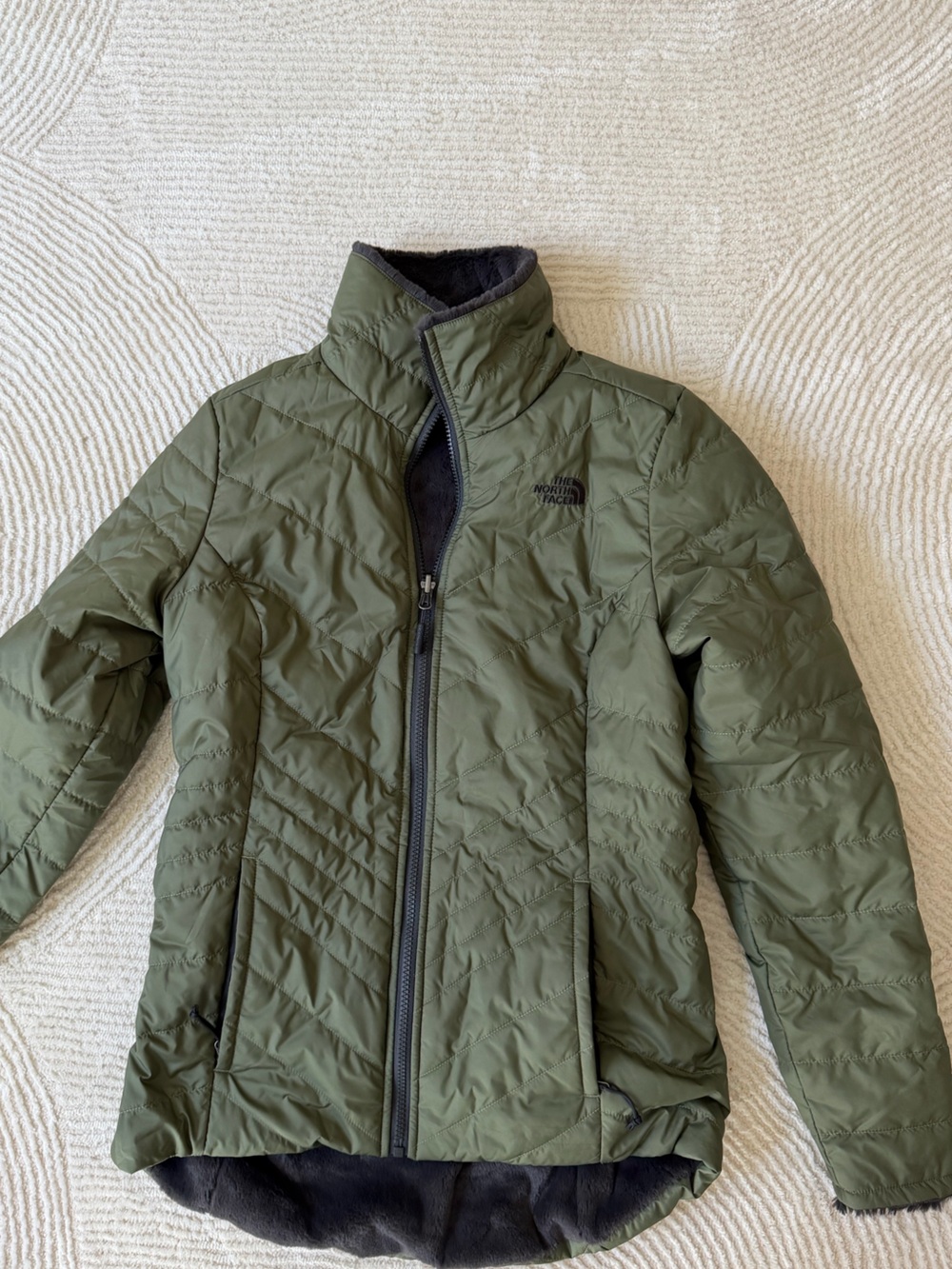 The North Face Olive Green Fur Lined Reversible Puffer Jacket, S
